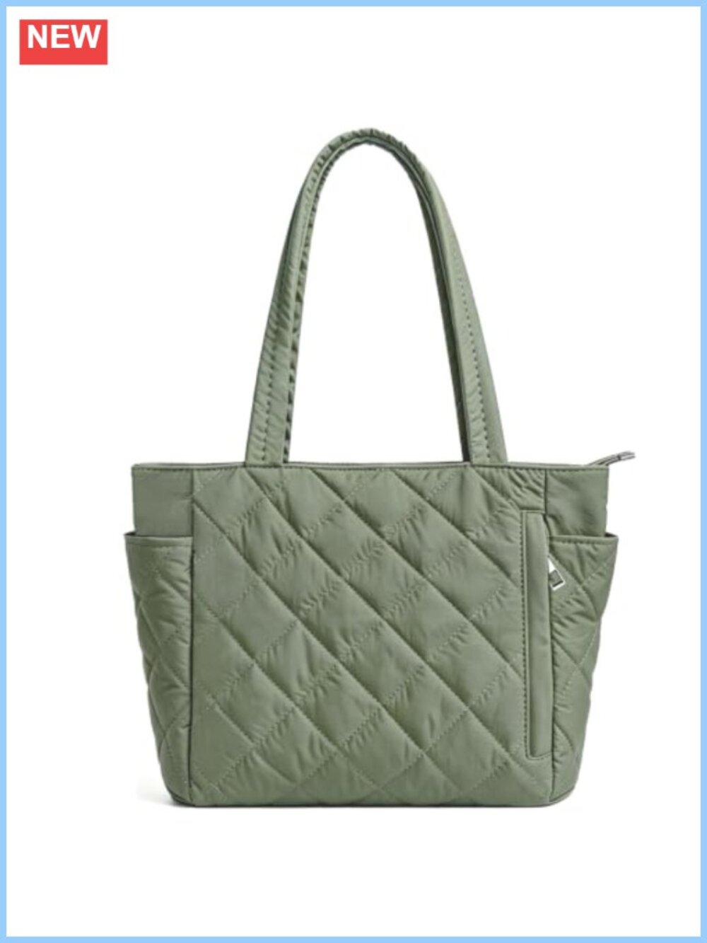 Quilted Tote Bag with Top Zipper Lightweight Roomy Shoulder Bag for Work Travel